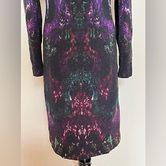 Alexander McQueen Black Purple Green Feather Print Pencil Dress - Picture 9 of 15